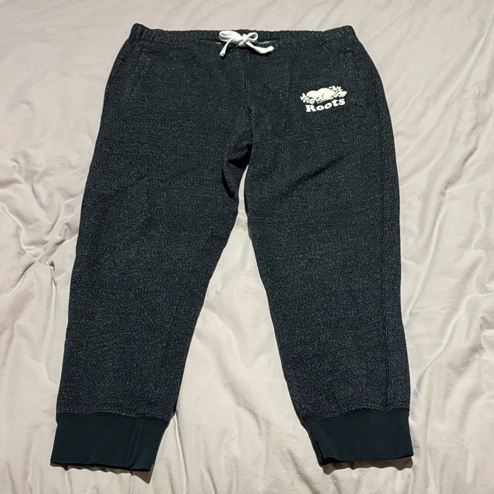 Roots Black Salt & Pepper Joggers with White Logo